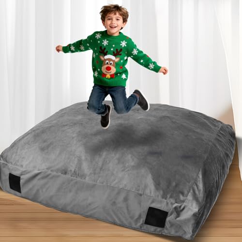 WOUDY Crash Mats for Kids Sensory, Sensory Pads for Autistic Children,Soft Foam Landing Zone, Soft, High-Density Foam Landing Zone Provides Safe Sensory, with Washable Cover - size: 4FT grey