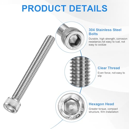 M METERXITY 20-Pack M6 x 50mm Socket Head Cap Screws, 304 Stainless Steel Hex Machine Bolts, Allen Socket Drive Screw with Hex Wrench for Repair/DIY, Fully Threaded Fasteners Kit [Silver] - size: M6 x 50mm