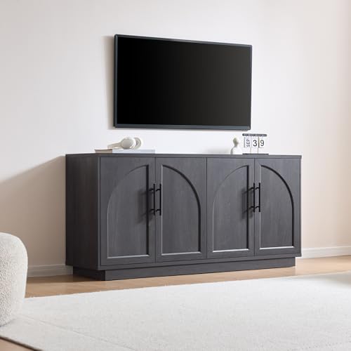 Fatmok 59" Sideboard Buffet Cabinet & TV Stand Set of 2, Modern Arched Credenza with Adjustable Shelves and Long Metal Handles, Wood Console Coffee Bar Storage for Living Room, Black Grey - color: Aa-black Grey