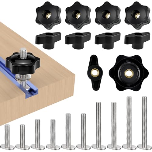 20 Piece Set 1/4"-20 T Track Knob Kit | T-Track Accessories Include 1/4"-20 Bolts, Washers, and Threaded Knob Nuts, Suitable for Woodworking Clamps and Fixtures - size: Small