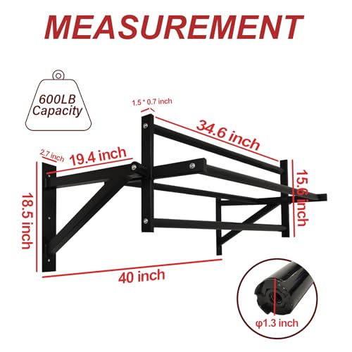 BESTHLS Wall Mounted Pull Up Bar and Dip Station, Heavy Duty Wall Mount Pull-up Chin Up Bar Multifunctional Home Gym Workout Indoor Exercise Equipment Support to 440 Lbs - style: Advanced Wall Mounted Style