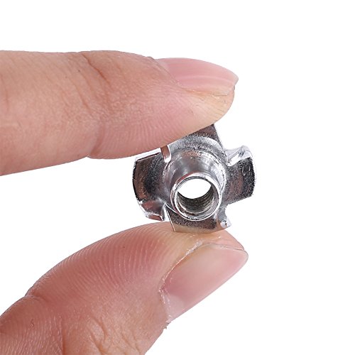 4 Pronged Tee Nuts Zinc Plated Carbon Steel T Nut Assortment Kit for Woodworking Furniture M3 M4 M5 M6 M8 (M6-50pcs)