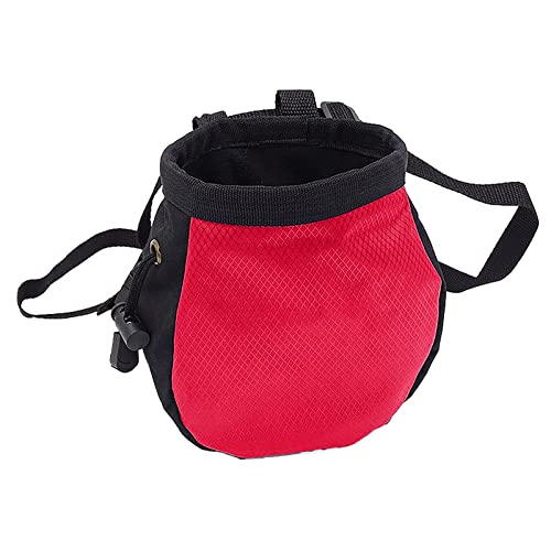 Rock Climbing Chalk Bag with Belt and Zipper Pocket for Fitness Gym Weight Lifting Hunting Bouldering Drawstring Magnesia Sack - color: Red