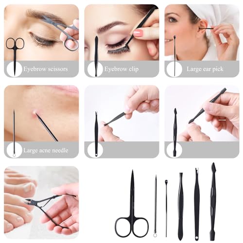 Manicure Pedicure Kit Nail Clippers Set Fingernails & Toenails Vibrissac Scissor 5 Pieces Best Care Tools for Man & Women with Travel Case (Gray/Black_A) (Dark 15 Pieces) - color: Dark 15 Pieces