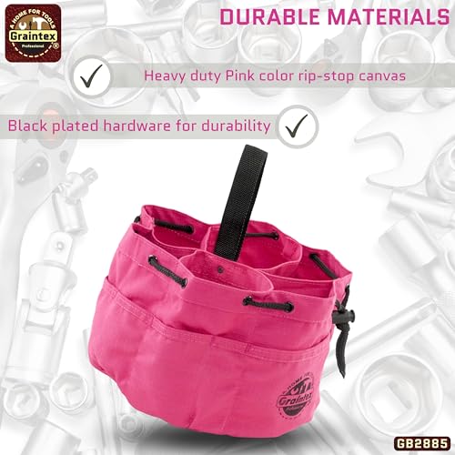 Graintex 18 Pockets Grab Bag Rip-stop Canvas Drawstring Closure, Small Part Organizer Pouch, Small Tools, Screws, Parts, Parachute Tool Bag for Efficient Storage - Pink - color: Pink