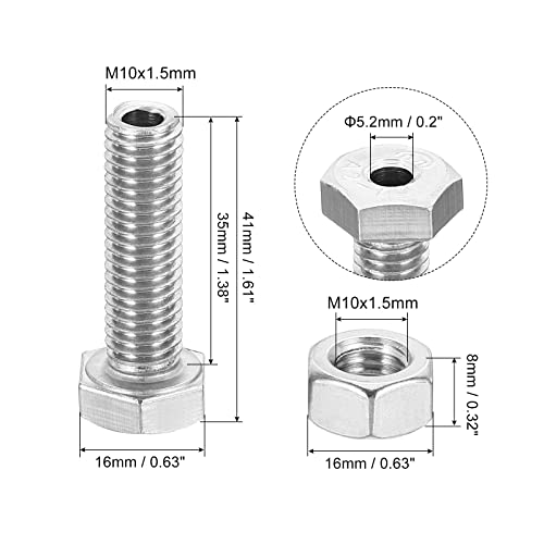 PATIKIL M10x35mm Hollow External Hexagon Screw, 2 Set Cylindrical Lamp Threading Socket Screws Through Hole Bolt with Nut 304 Stainless Steel - size: 35mm