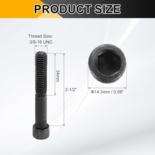 PATIKIL 3/8"-16 x 2-1/2 Socket Head Cap Screws Bolts, 10Pcs Carbon Steel Hex Head Metric Screws for Door Road Bicycle Mountain Bike Auto Ship Communication Equipment, Black - size: 3/8"-16 x 2-1/2