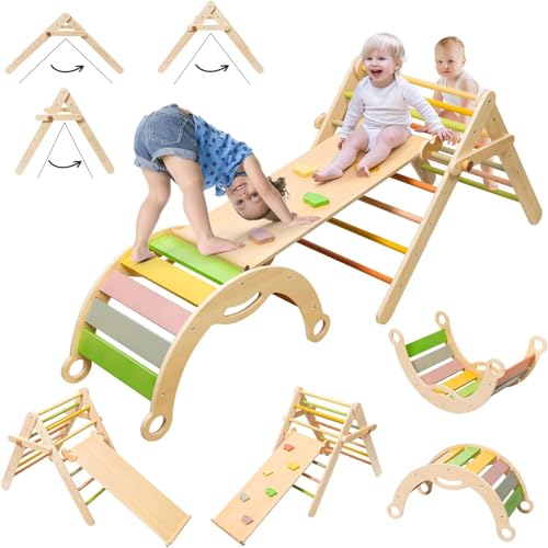 deli 7 in 1 Pikler Triangle Set, Large Size Toddler Climbing Triangle Set, Wooden Baby Jungle Gym Indoor, Foldable Montessori Climbing Set with Ramp, Arch & Climbing Triangle | Toddler Climbing Triangle Set, Wooden Baby Jungle Gym Indoor, Foldable Montess
