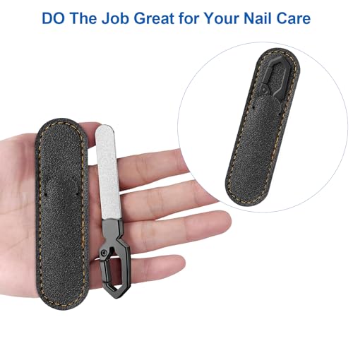 Metal Nail File with Keychain Handle, Stainless Steel Double-Sided Grit Fingernail File with Leather Case, Portable Nail Filer for Home, Travel & Gift Use - size: 2 Pack 3.6 in Gunmetal Keychain