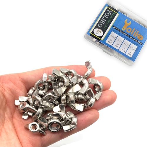 28 Pcs 4 Sizes 5/16",1/4",3/16"(10#), 5/32"(#8) Wingnuts, 304 Stainless Steel Wing Nuts Fasteners Parts Butterfly Nut, Hand Twist Tighten Hardware Nuts Butterfly Wing-Nut Assorted Kit - size: 304 Stainless Steel-4 Sizes-28Pcs