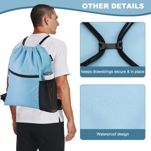 HOLYLUCK Men & Women Outdoor Sport Gym Sack Waterproof Drawstring Backpack Bag (Standard With Drawstring, Light blue) - color: Light Blue, style: Standard With Drawstring