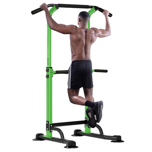 SogesHome Multi-Function Power Tower Pull Up Bar Dip Station for Home Gym | Height Adjustable PullUp Dip Stand, Full Body Strength Training Equipment, Fitness Workout for Push Ups Dips, 330LB Capacity - color: Green