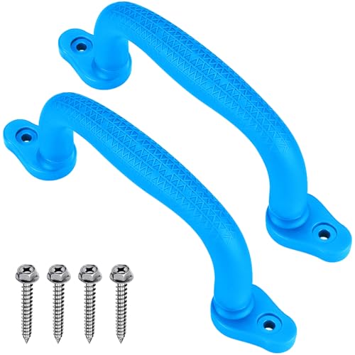 Dolibest 2-Pack Safety Handles for Swing Sets & Playsets - Monkey Bars with Anti-Skid Grip & Finger Indentations, Plastic Grab Handles, Easy Mounting for Climbing Frames, Playhouses, Treehouses - color: Blue-2pcs