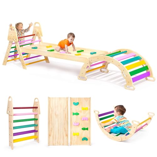 7in1 Extra Large Pikler Triangle Set, Indoor Climbing Toys for Toddlers, Foldable Wooden Montessori Climbing Set with Arch, Ramp & Ladder Baby Indoor Playground Jungle Gyms for Toddlers