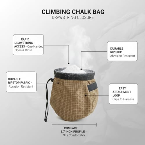 Climbing Chalk Bag with Drawstring Closure Lightweight Waist Pouch for Rock Climbing & Bouldering 6.7 Inch Opening - color: Brown