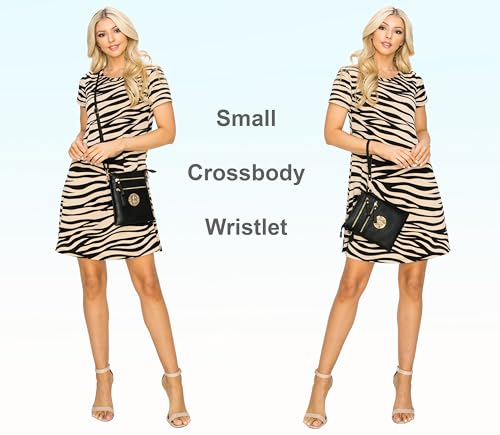 Solene Small Multi Zipper Pockets Crossbody Bag with Detachable Wristlet - color: Charcoal Grey