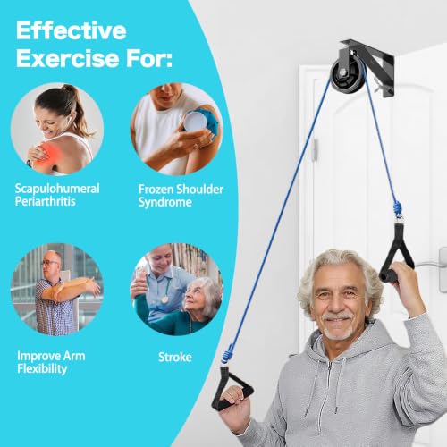 Over The Door Shoulder Pulley for Physical Therapy & Rehab | Adjustable Metal Door Clamp, Silent Large Pulley, For Home Use, Exercise Pulley for Recovery Stretching at Home, Handles