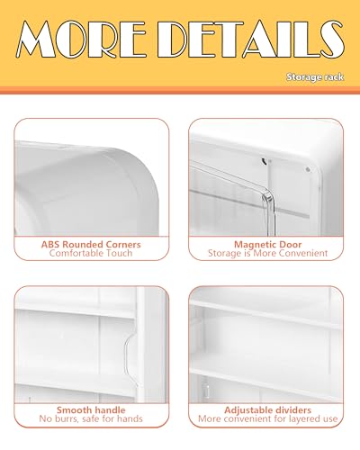 Wall Mounted Display Case for Figures, 15.75" High, Shadow Box with Shelves | Hanging Trinket Display Shelf for Collectibles Action Doll Blindboxes, 4-Layer White Shelf with Clear Magnetic Door 1 Pack - color: White Box