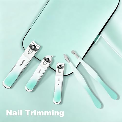 Manicure Set, 10 pcs High-Carbon Steel Nail Clippers Set, Portable Mini Manicure and Pedicure Kit, Travel Grooming Nail Kit with Leather Bag for Men and Women - color: AquaBlue