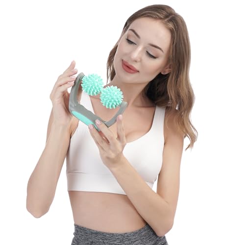 Coolife Fascia Release Spiky Massage Roller, Cellulite Massager - Deep Tissue Massage Tool for Neck Shoulder Legs, 2 Balls Pressure Trigger Point Myofascial Manual Body Massager for Women Men