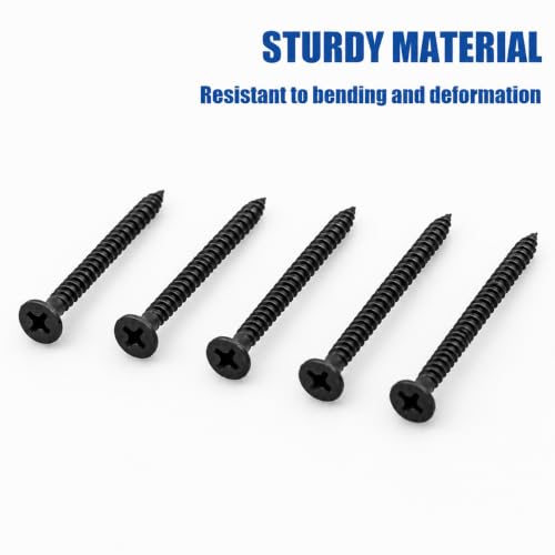 #6x15-3/4 Wood Screws 130pk Self-Tapping Rust Resistant | Reusable Storage Case | No Pre-Drilling Needed | Ideal for DIY Furniture & Drywall | Premium Anti-Rust Coating - color: Black 130 pcs