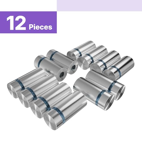 12-Pack Stainless Steel Standoff Screws with Wall Anchors & Rubber Pads – Sign Mounting Hardware for Acrylic Signs, Photo Frames, Advertising Boards, Silver(1/2" x 1" / 12mm x 25mm)