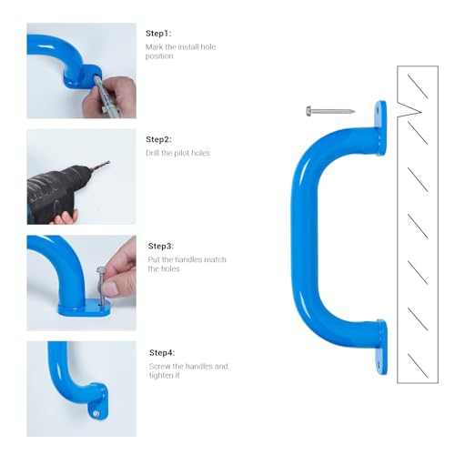 ESPETS 4 Pack of 10 Inch Blue Metal Outdoor Playground Handles | Rust-resistence Metal Playset Accessories, Playhouse ladder handles, Indoor Monkey Bars, Treehouse, Climbing walls handles - color: Blue