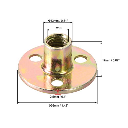 uxcell M10 Brad Hole Tee Nut Carbon Steel T-Nuts Furniture Hardware Flange Insert Female Thread with Screws 10pcs - size: M10