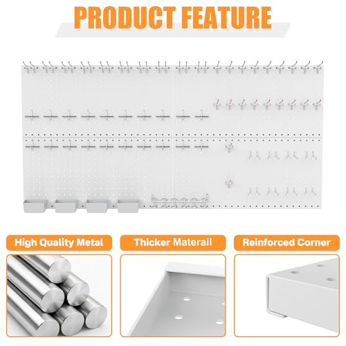 TORACK Garage Tools Organizer Boards Kit with Hooks, Modular Wall-Mounted Tool Storage Pegboard for Workbench(Gray, 4 Panels with Hooks)
