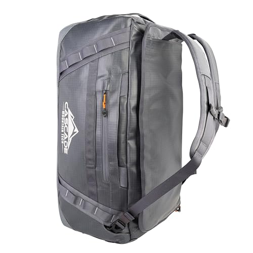 Cascade Mountain Tech 60L Duffle Bag, Convertible Travel Duffel Bag for Men Women, Water Resistant & Tear Resistant - color: Lava Smoke Grey