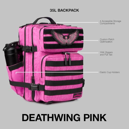 WOLFpak 35L Athletic Gym Backpack - Durable 1000D Waterproof Oxford Material with MOLLE Webbing, Laptop Pocket - color: Deathwing Pink