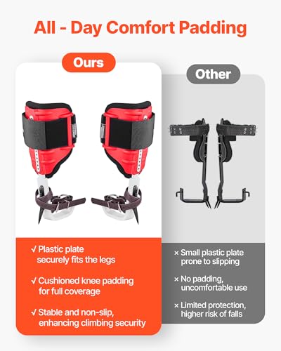 VEVOR Tree Climbing Spikes Set, 1 Pair Height-Adjustable Climbing Spurs with Security Harness and Utility Rope, 350lbs Load Capacity Tree Climbing Gear, Arborist Equipment for Climbers, Fruit Picking - color: Red