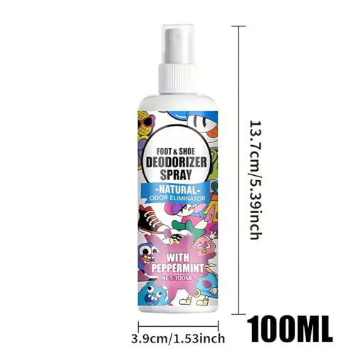 Shoe Spray Deodorizer 100ml Smell Eliminator Spray for Footwear | Footwear Odor Removal Mist for Travel Hiking Home Tennis Leather Fabric Canvas Sneaker