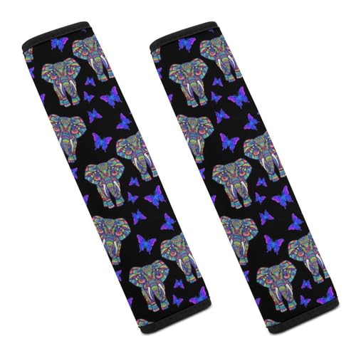 2 Pack Elephant Butterfly Art Seat Belt Cover Universal Fit Shoulder Harness Cover for Girls and Boys, Car Seats Pushchair Strollers High Chair Pushchair - color: Pattern 668