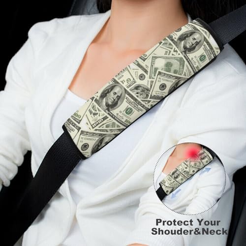 2 Pack 100 Dollar Bills Money Car Seat Straps Shoulder Pads Breathable Shoulder Protector for Elderly Support, Most Cars, Pressure Relief - color: Pattern 901