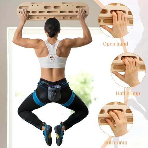 Climbing Hangboard Rock Climbing Fingerboard Gifts Portable Mounted Training Station Pull Up Bar Wooden Hand Grip Strengthener Exerciser with Installation Kit and Rope for Climbers Athletes