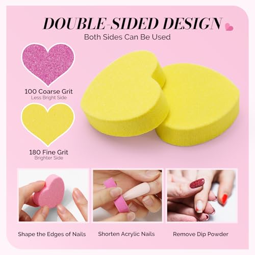 MelodySusie Heart Shape Mini Nail Buffer Block,100/180 Grit Double-Sided Sponge Nail File,Professional Nail Polishing Tools for Shaping and Smoothing,Suitable for Manicures and Pedicures,50 Pcs - size: Heart Shape 50Pcs