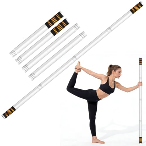 Queension 5ft Adjustable Yoga Stick with Non-Slip Foam Sleeveds for Balance | Made of Sturdy Alloy Steel, Stretching & Mobility Stick, Exercise Fitness Pole for Balance & Pilates - color: White