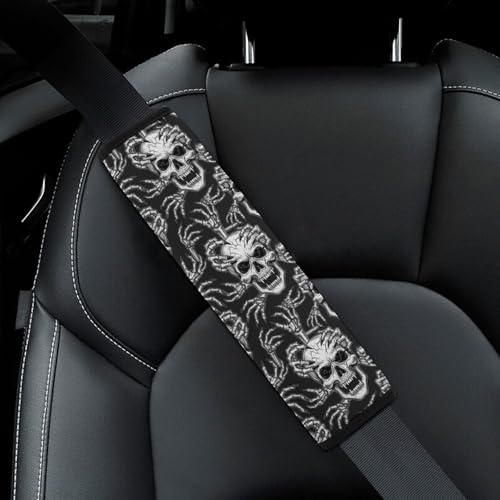 Breathable Car Seat Belt Pad for Girls and Boys, Stroller Pushchair High Chair, 2PCS Horrible Gothic Black and White Skull Shoulder Harness Cover Easy Install (No Tool) - color: Pattern 611