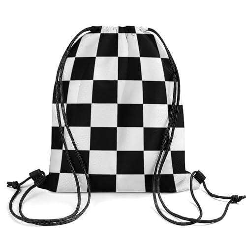 Beam Backpack Drawstring Sack Large Capacity for Soccer Basketball Sports Equipment Travel Men Women, Race Checkerboard Checkered Black And White Bags - color: Picture (34)