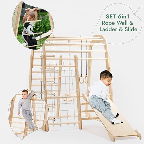 Goodevas Wooden Kids Climbing Frame Indoor – Montessori Playground with Slide, Climbing Wall & Rope Ladder – Enhanced Montessori Gym for Children Ages 3 to 8 - size: Playground
