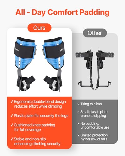 VEVOR Tree Climbing Spikes, 1 Pair Height-Adjustable Climbing Spurs, 350lbs Load Capacity Tree Climbing Gear with Straps, Arborist Equipment for Climbers, Hunting, Fruit Picking - color: Sky Blue