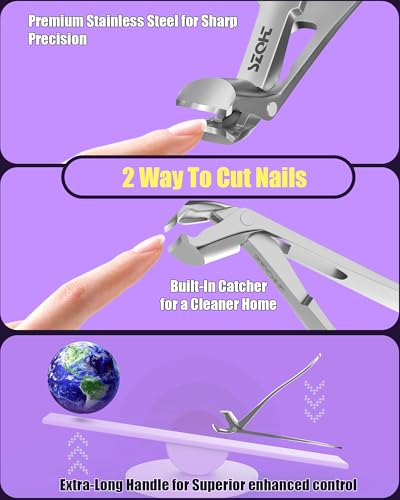 2025 Upgrade Angled Head Nail Clippers for Men, Toenail Clippers for Seniors Thick Toenails, Large Toe nail Clippers with Catcher, Extra Wide Handle,Sharp Heavy Duty Stainless Steel Nail Cutter-Silver - style: Sliver