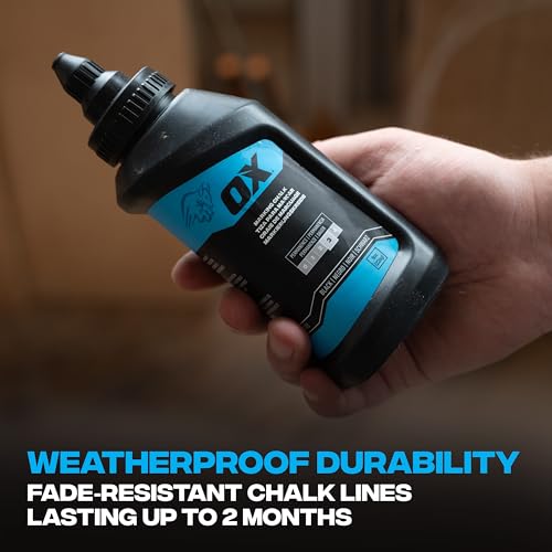 OX Black Chalk Line Powder 8oz - Permanent Chalk Refill | Weather-resistant marking chalk, quick-fill nozzle, quarter-turn cap, 8oz refill for chalk reel, wood, concrete, metal - color: Black - Permanent