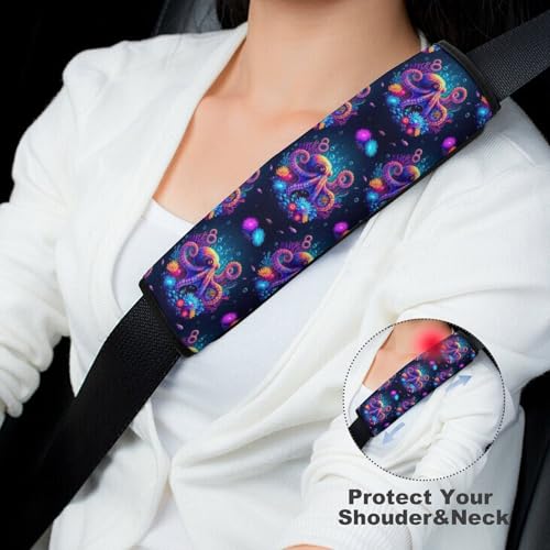 2PCS Octopus Collage Ocean Marine Life Seat Belt Cover Breathable Automotive Seat Belt Protector for Adult Use, Most Cars, Pressure Relief - color: Pattern 1220