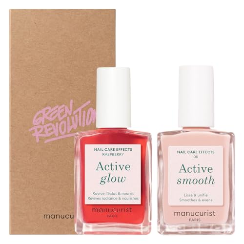 Manucurist Active Icons Duo Smooth 00 & Glow Raspberry Set | Nail Strengthener Polish Duo with Active Smooth 00 and Active Glow Raspberry - No Lamp, Gifts for Women - color: Active Smooth 00, Active Glow Raspberry