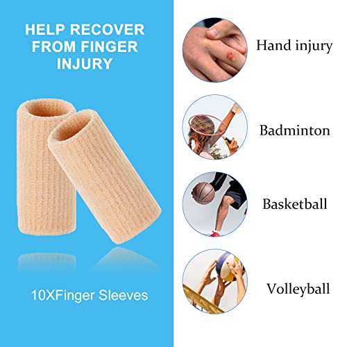 Finger Compression Sleeves, 10 Pcs | Finger Protectors Cots for Arthritis Swelling Basketball Sport, Breathable Elastic - color: Beige