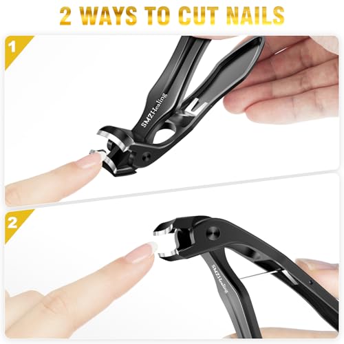 Wide Jaw Opening Toenail Clippers for Men Thick Nails for Seniors | Angled Head Heavy Duty Toe Nail Clippers Fingernail Clipper with Catcher Long Handle - color: 2pcs Black & Sliver