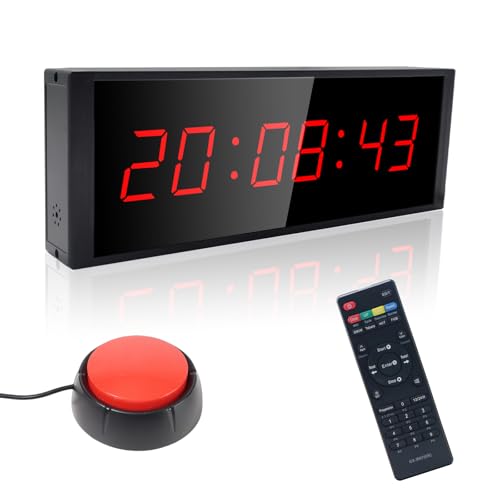 Gym Timer Clock with Start/Stop Button,12/24H Digital Wall Clock with Remote Control, Countup, Countdown, Stopwatch, Workout Timer for Home Gym Garage