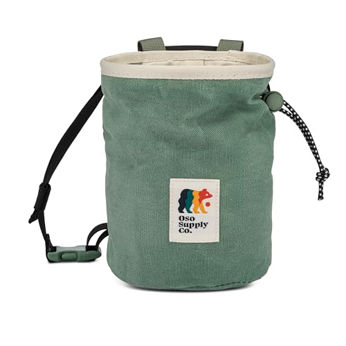 Oso Supply Co - Waxed Canvas Chalk Bag - Zipper Pocket & Mesh Pouch for Bouldering, Rock Climbing, Gym, Weightlifting – Water-Resistant, Adjustable Belt, Wide Opening - color: Sage